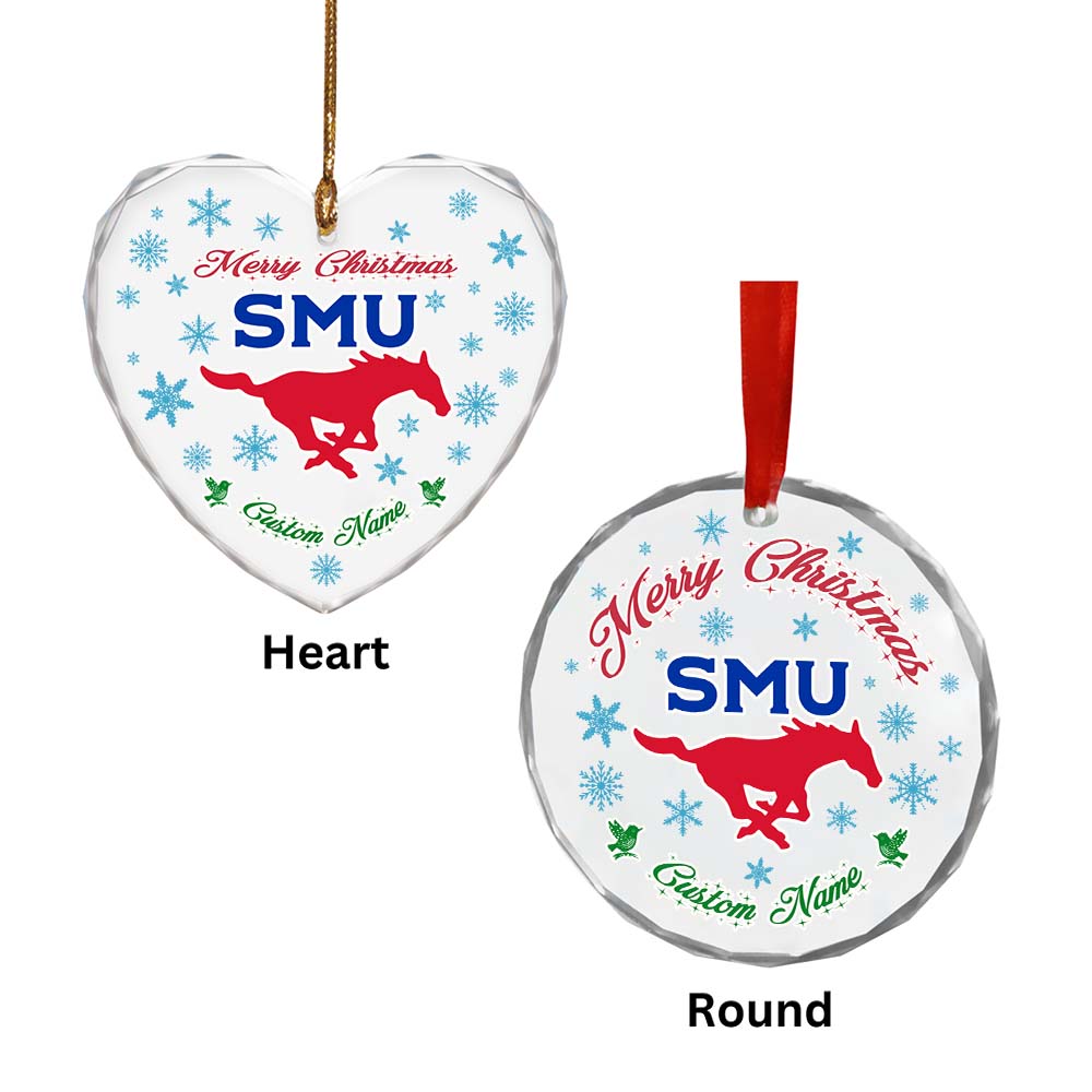 Sportswearmerch SMU Mustangs NCAA x Christmas Glass Ornament Gift For Fans