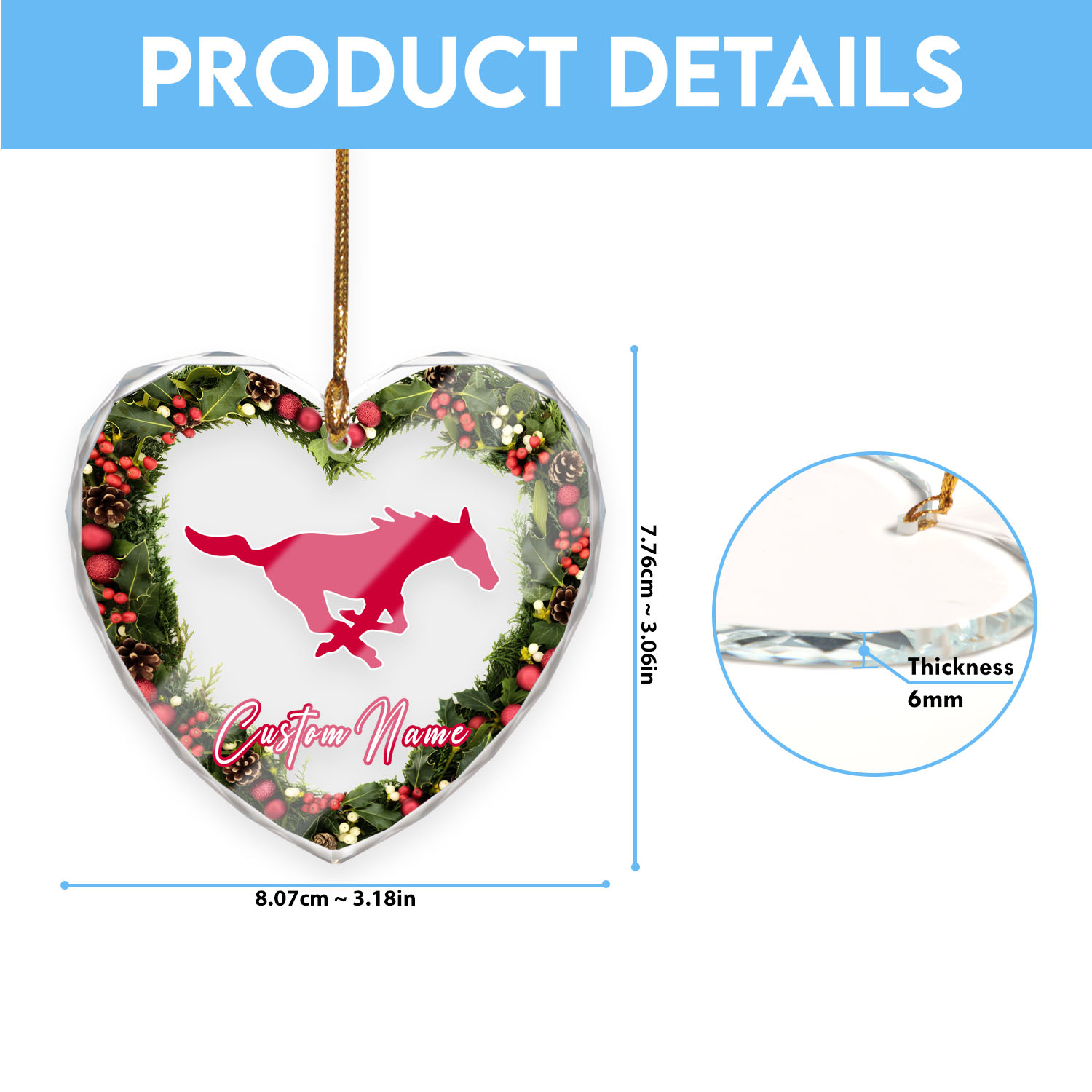 Sportswearmerch SMU Mustangs NCAA x Christmas Glass Ornament Gift For Fans