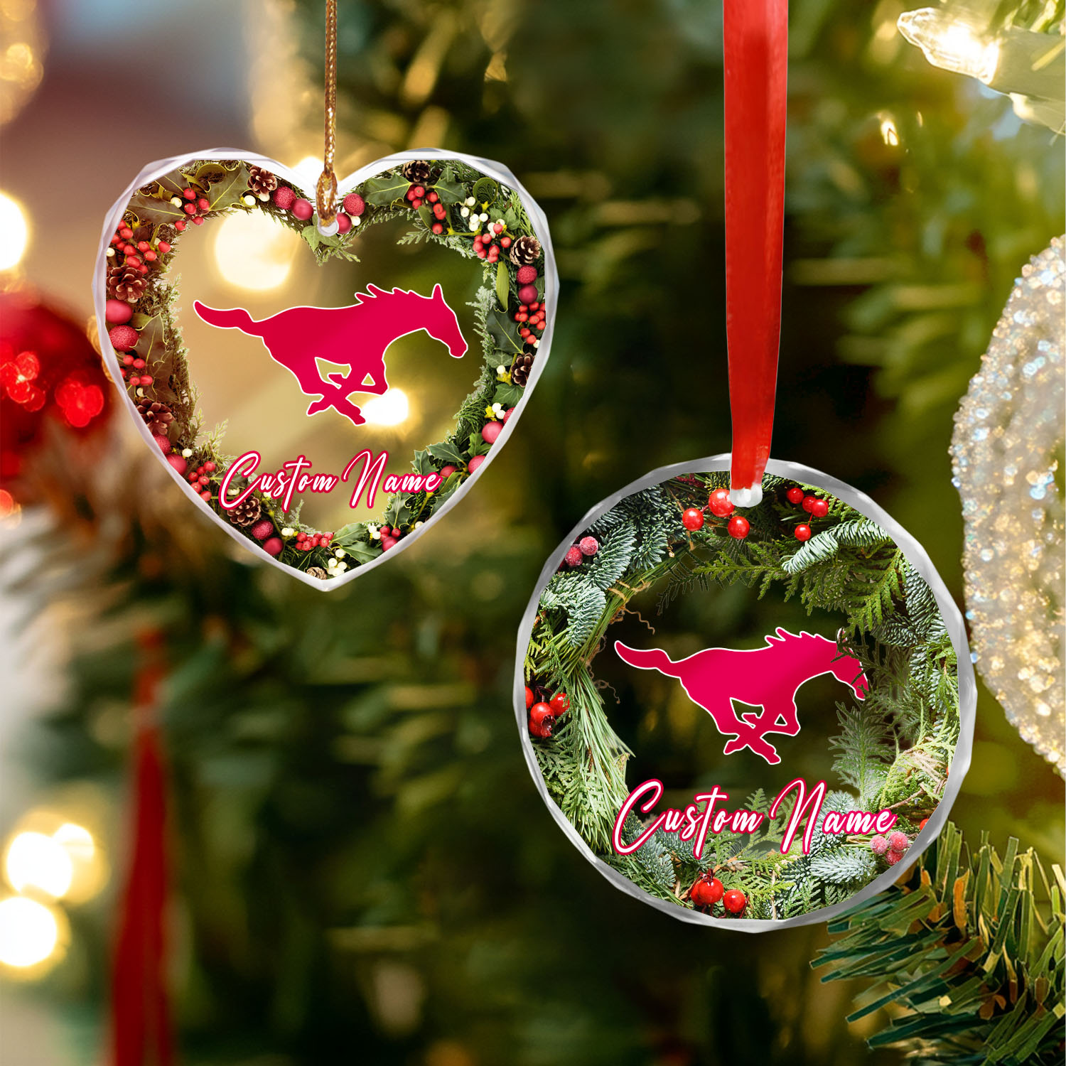 Sportswearmerch SMU Mustangs NCAA x Christmas Glass Ornament Gift For Fans