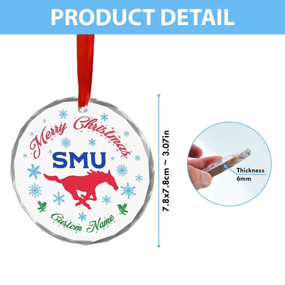 Sportswearmerch SMU Mustangs NCAA x Christmas Glass Ornament Gift For Fans