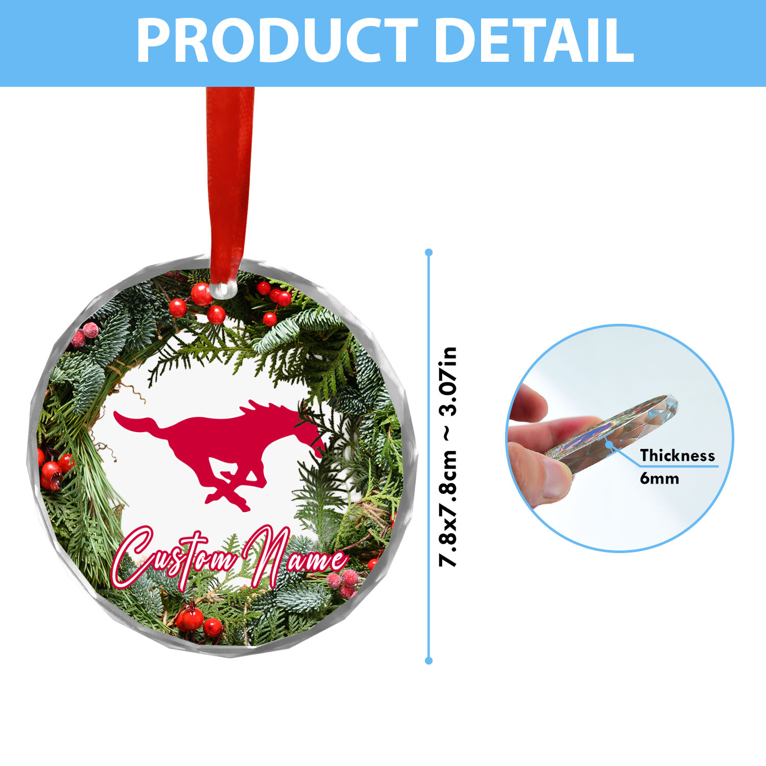 Sportswearmerch SMU Mustangs NCAA x Christmas Glass Ornament Gift For Fans