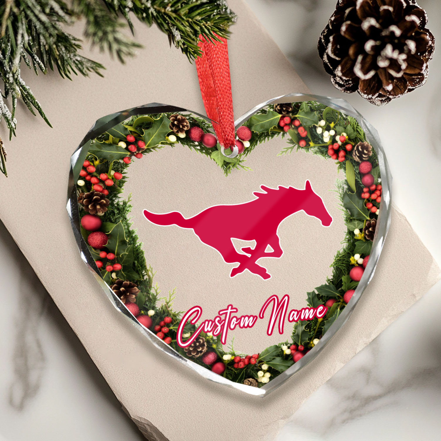Sportswearmerch SMU Mustangs NCAA x Christmas Glass Ornament Gift For Fans