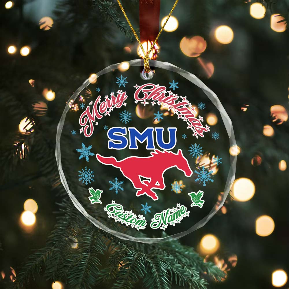 Sportswearmerch SMU Mustangs NCAA x Christmas Glass Ornament Gift For Fans