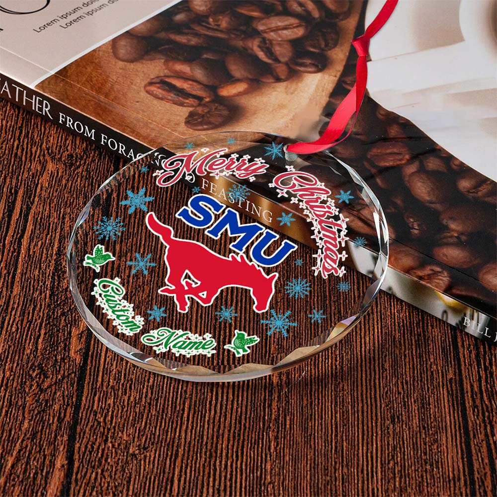 Sportswearmerch SMU Mustangs NCAA x Christmas Glass Ornament Gift For Fans
