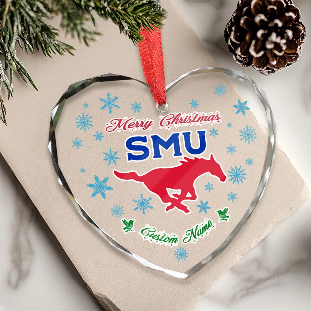 Sportswearmerch SMU Mustangs NCAA x Christmas Glass Ornament Gift For Fans