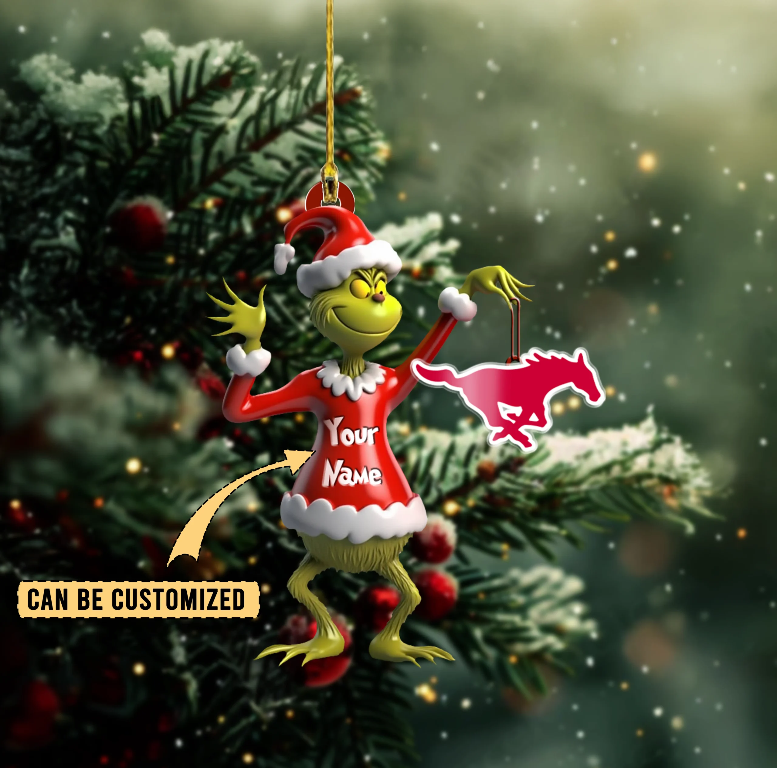 Sportswearmerch SMU Mustangs NCAA x The Grinch Acrylic Ornament Gift For Fans