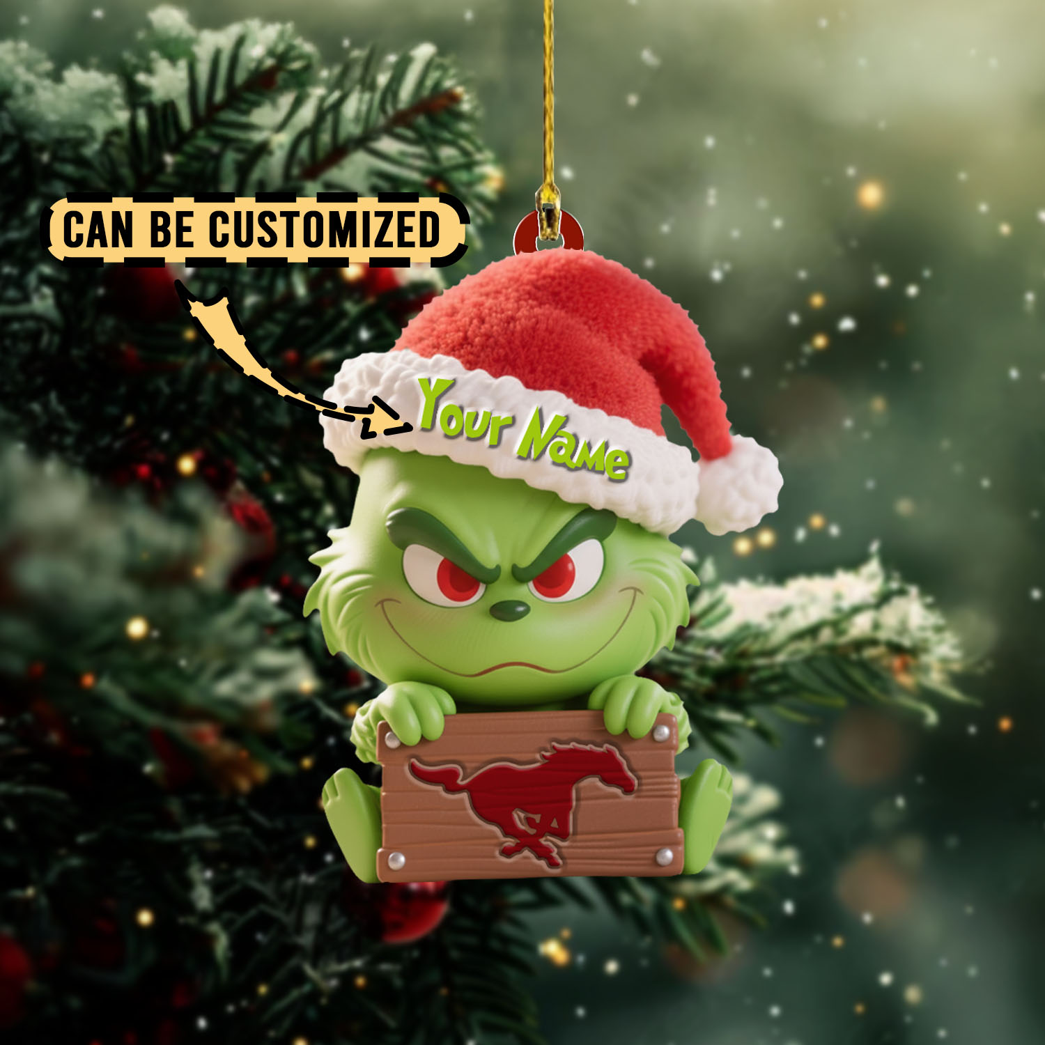 Sportswearmerch SMU Mustangs NCAA x The Grinch Christmas Acrylic Ornament Gift For Fans