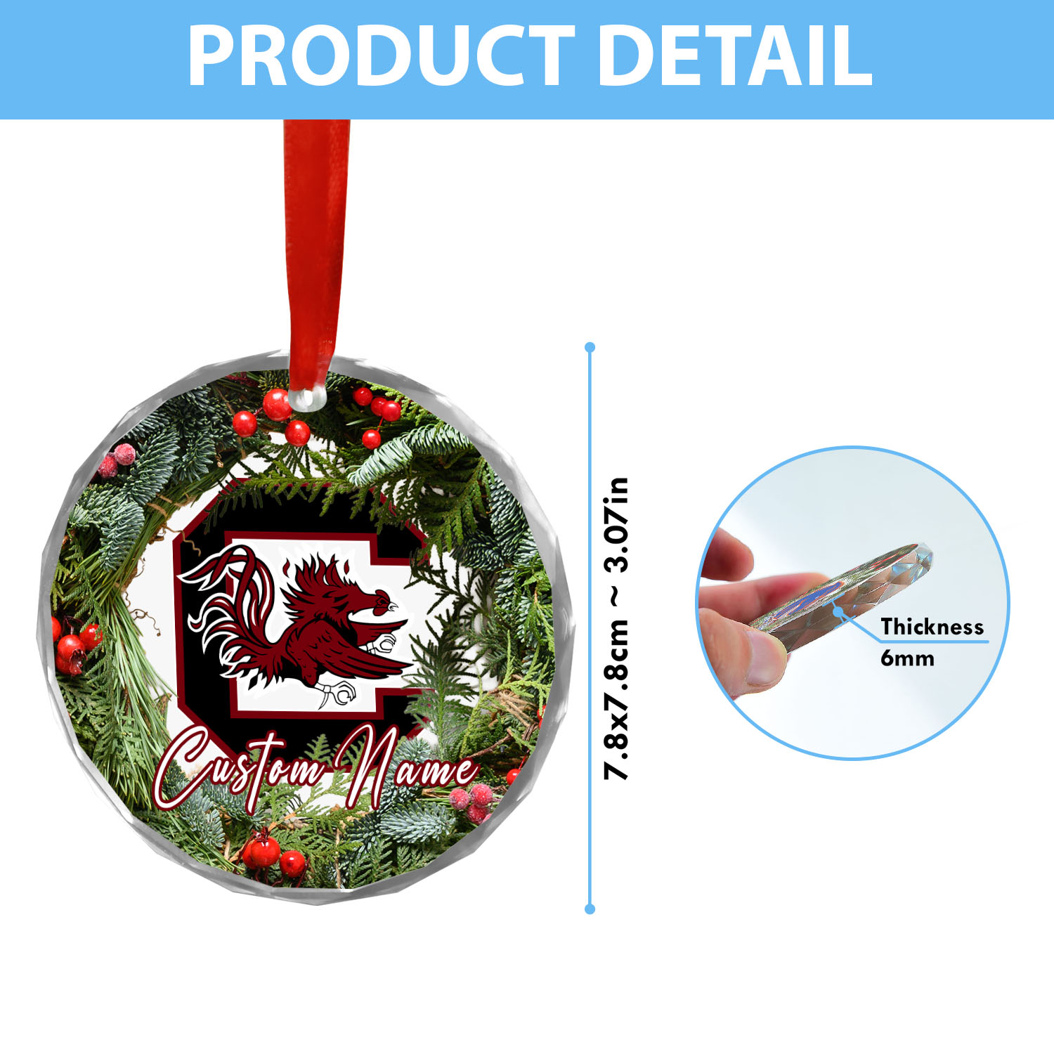Sportswearmerch South Carolina Gamecocks NCAA x Christmas Glass Ornament Gift For Fans