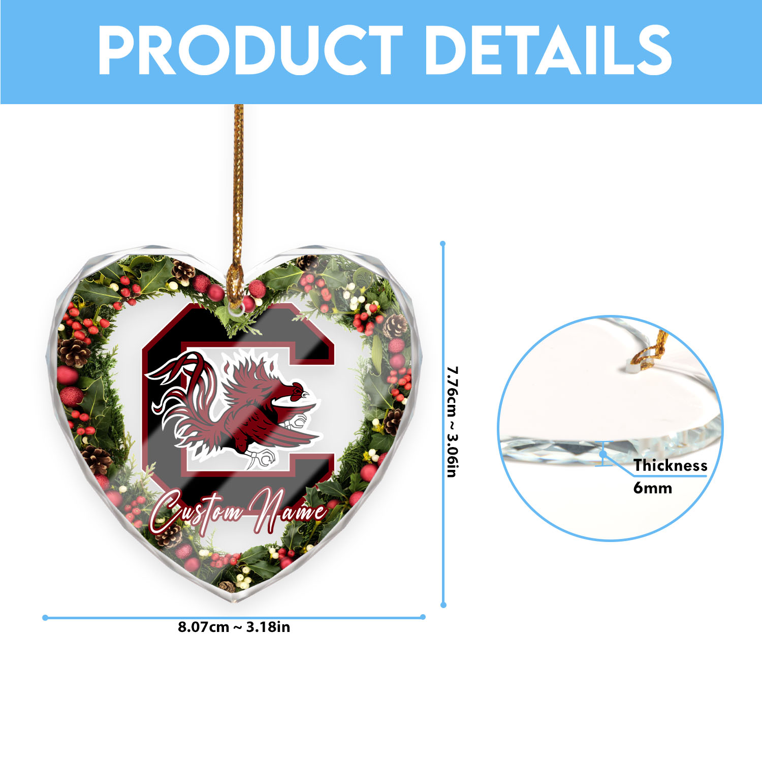Sportswearmerch South Carolina Gamecocks NCAA x Christmas Glass Ornament Gift For Fans