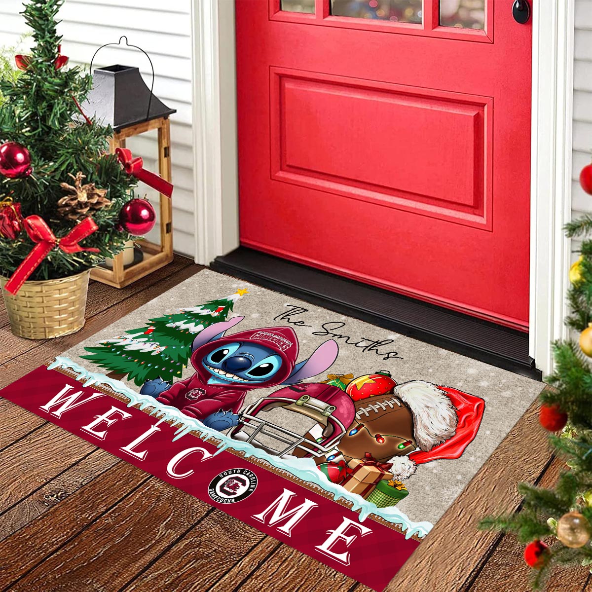 Sportswearmerch South Carolina Gamecocks NCAA x Cute Stitch Christmas Doormat For Fan