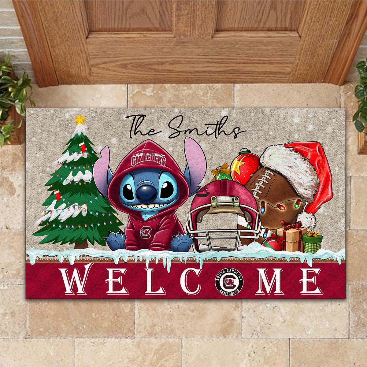 Sportswearmerch South Carolina Gamecocks NCAA x Cute Stitch Christmas Doormat For Fan