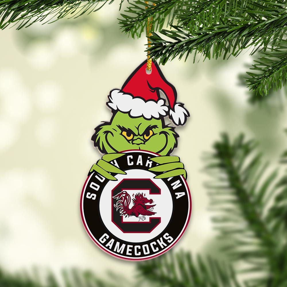 Sportswearmerch South Carolina Gamecocks NCAA x Grinch Christmas Acrylic Ornament For Fans