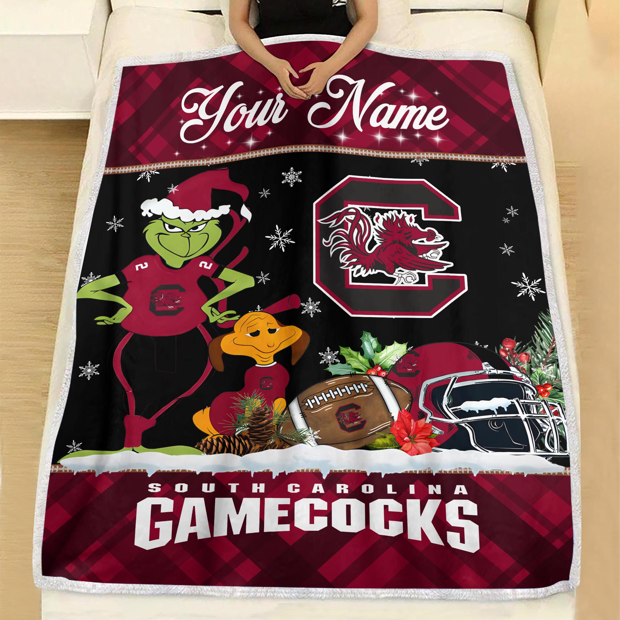 Sportswearmerch South Carolina Gamecocks NCAA x Grinch Christmas Fleece Blanket For Fan