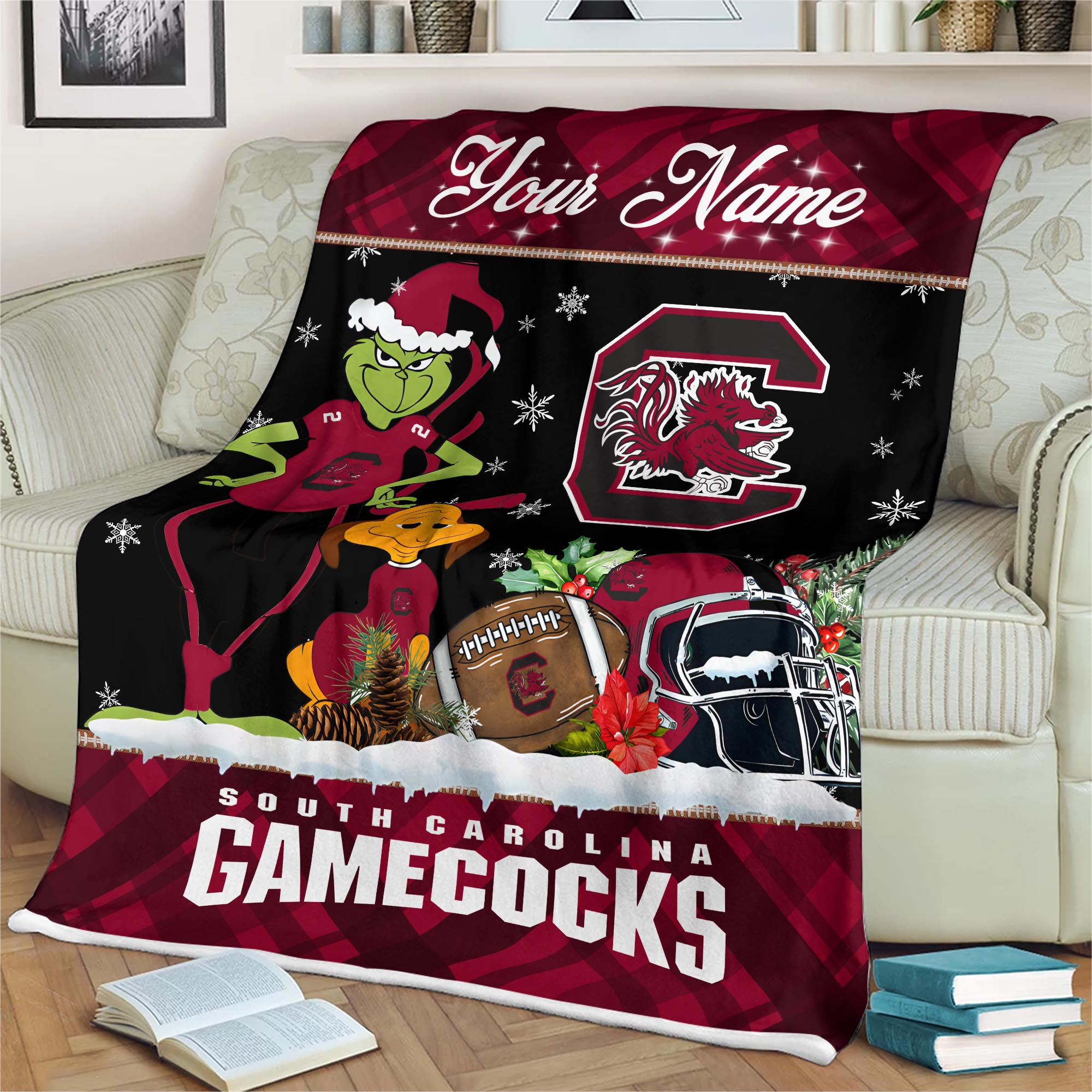 Sportswearmerch South Carolina Gamecocks NCAA x Grinch Christmas Fleece Blanket For Fan