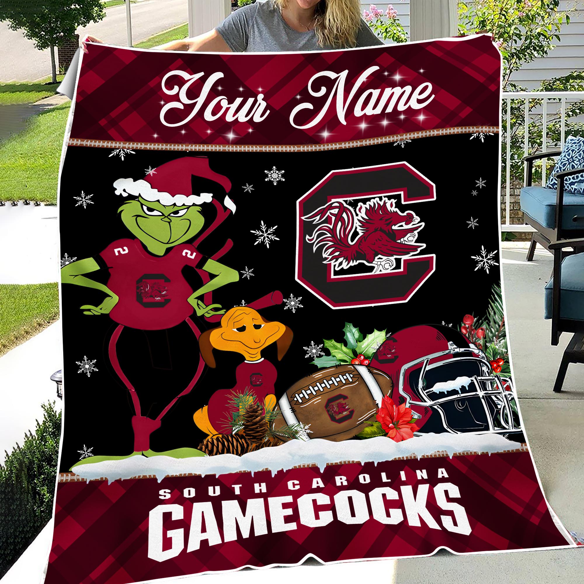 Sportswearmerch South Carolina Gamecocks NCAA x Grinch Christmas Fleece Blanket For Fan