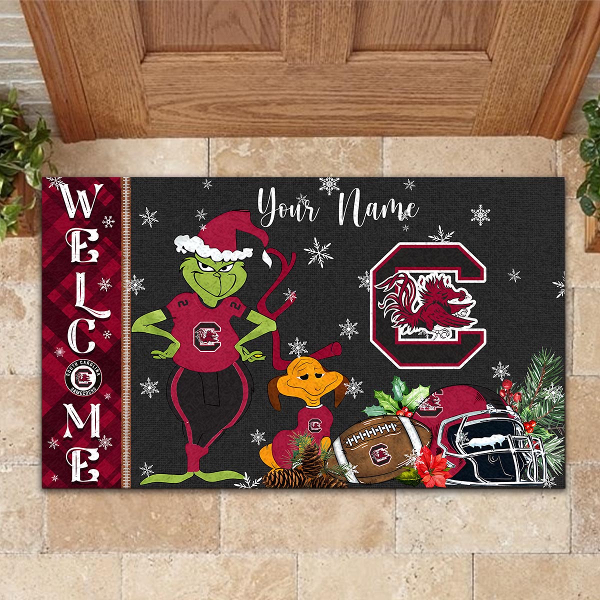 Sportswearmerch South Carolina Gamecocks NCAA x Grinch Christmas Welcome Football Doormat For Fan