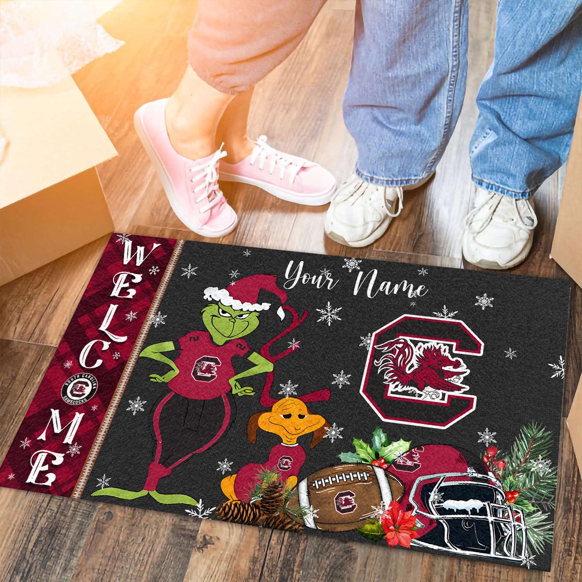 Sportswearmerch South Carolina Gamecocks NCAA x Grinch Christmas Welcome Football Doormat For Fan