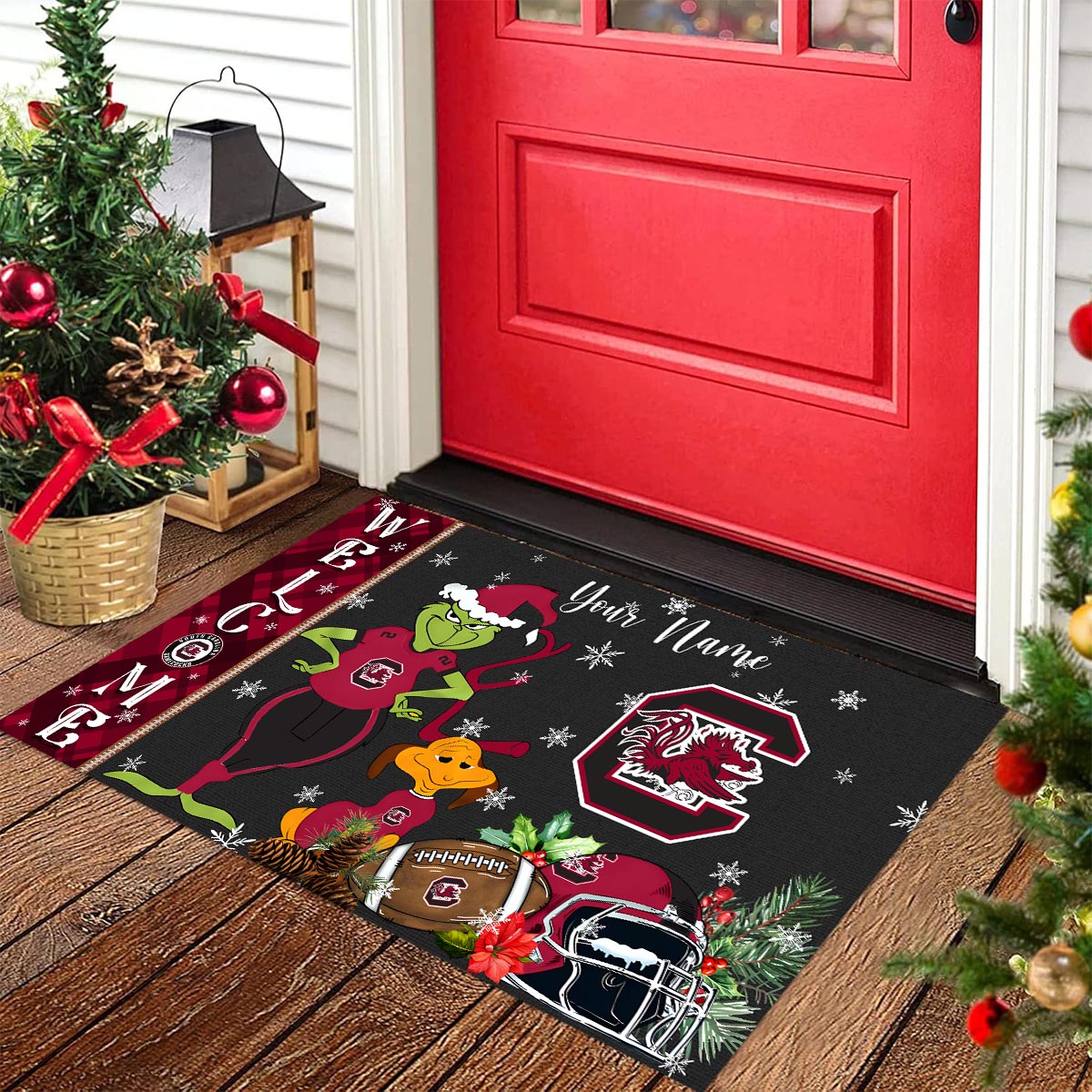 Sportswearmerch South Carolina Gamecocks NCAA x Grinch Christmas Welcome Football Doormat For Fan