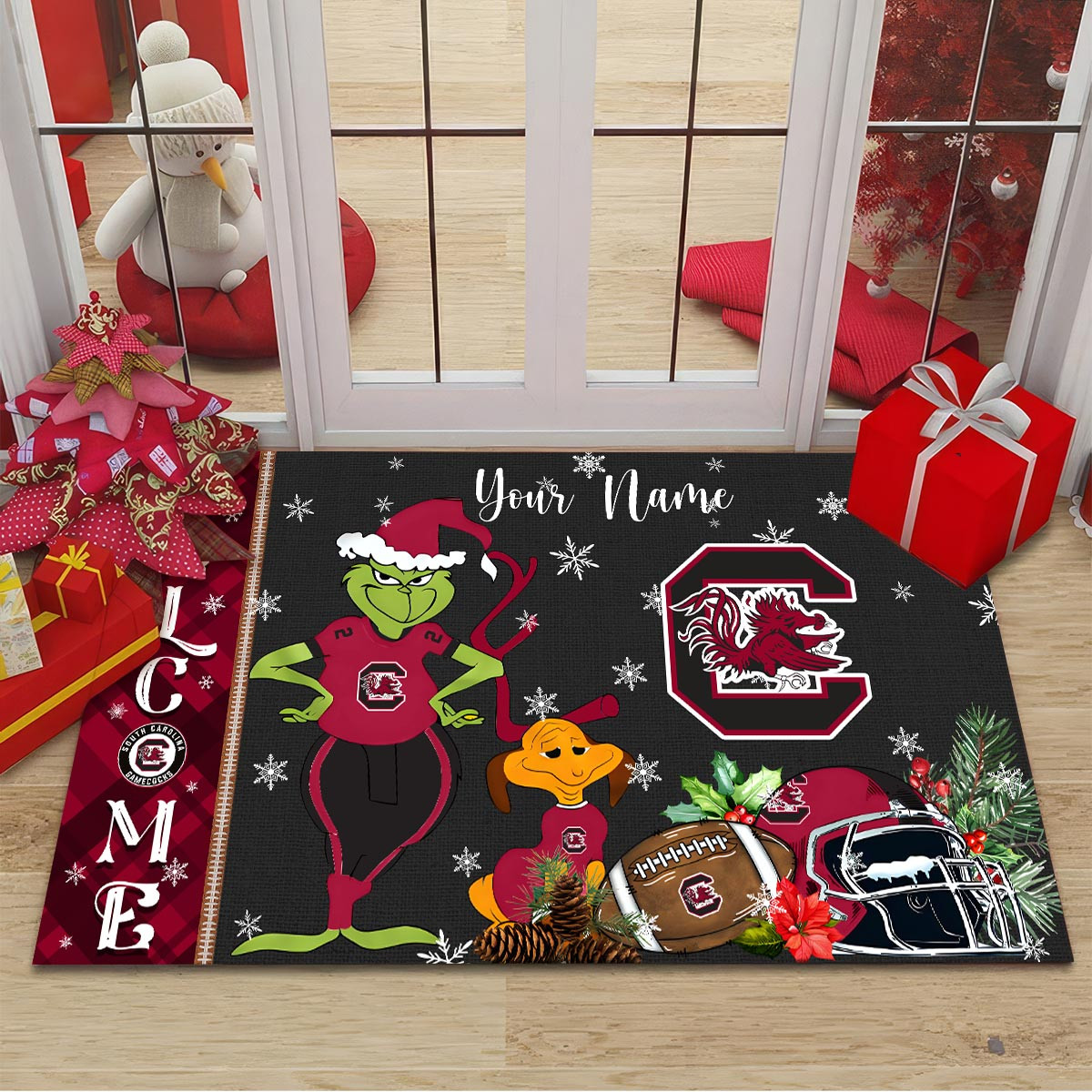 Sportswearmerch South Carolina Gamecocks NCAA x Grinch Christmas Welcome Football Doormat For Fan