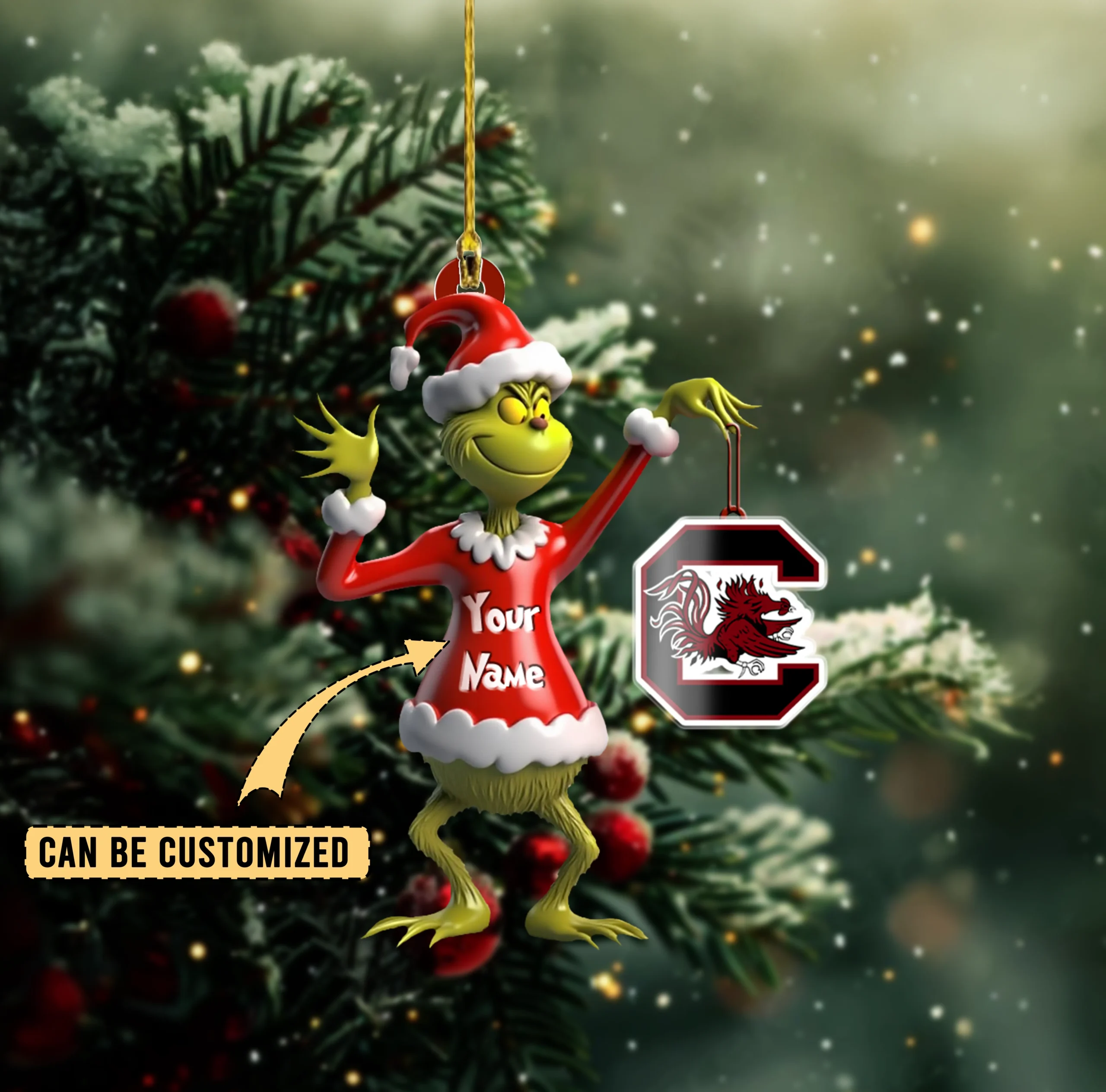Sportswearmerch South Carolina Gamecocks NCAA x The Grinch Acrylic Ornament Gift For Fans