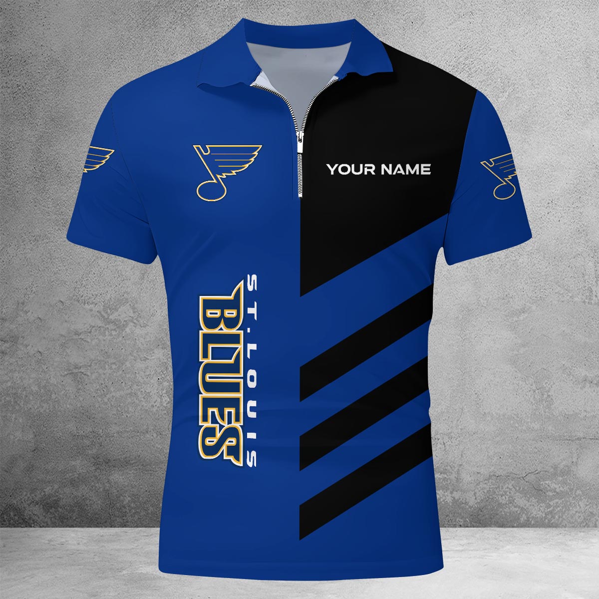 Sportswearmerch St. Louis Blues NHL Lapel Zip Polo Shirt For Fan