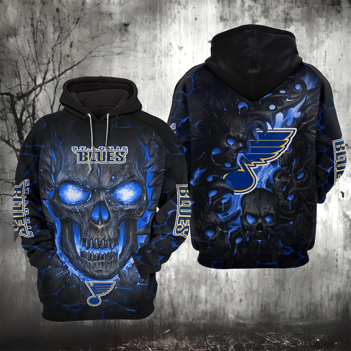 Sportswearmerch St. Louis Blues NHL Lava Skull Hoodie For Fan
