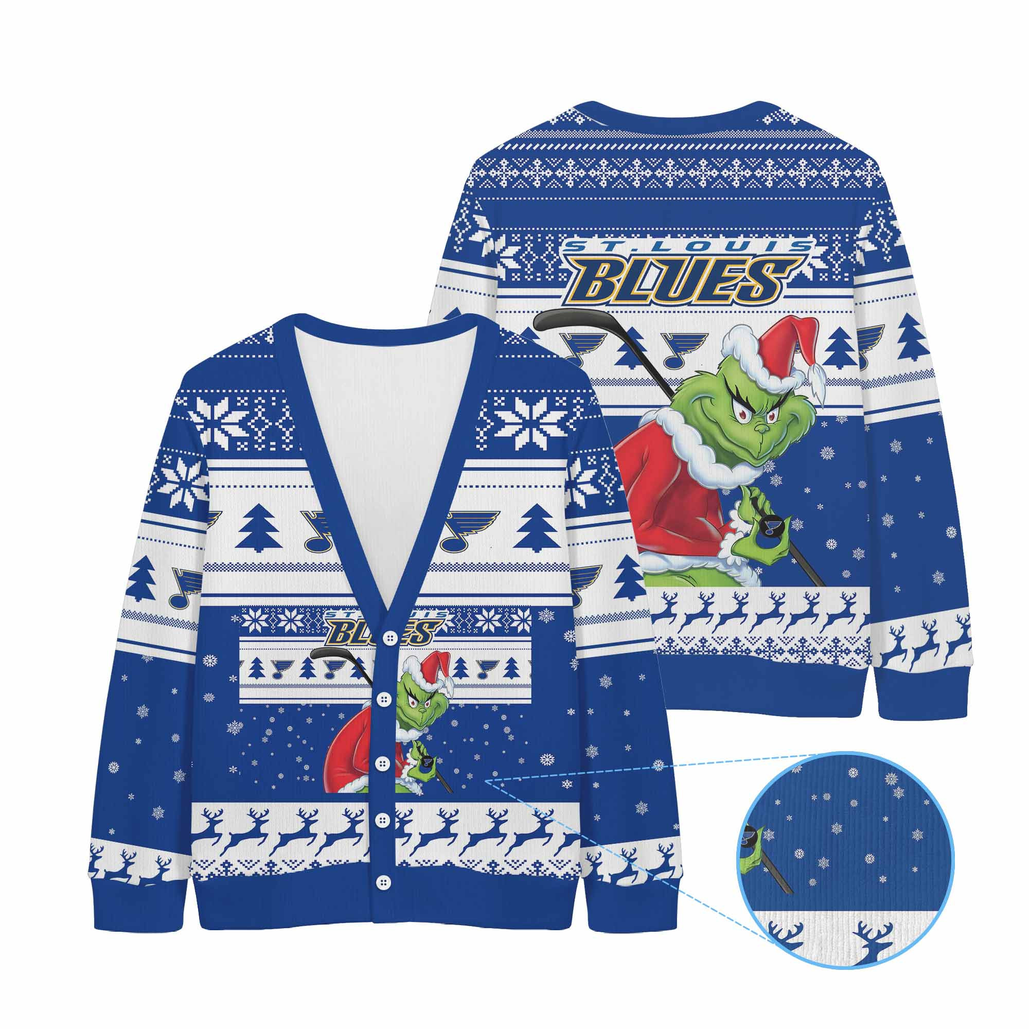 Sportswearmerch St. Louis Blues NHL x Grinch Christmas Cardigan For Fan