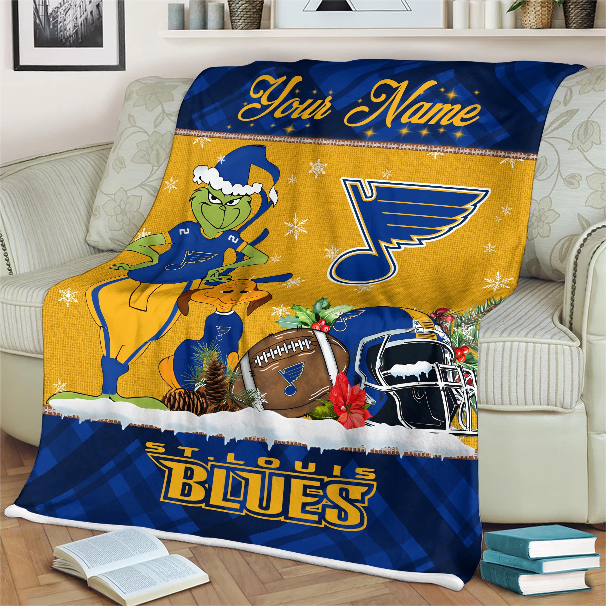 Sportswearmerch St. Louis Blues NHL x Grinch Christmas Fleece Blanket For Fan