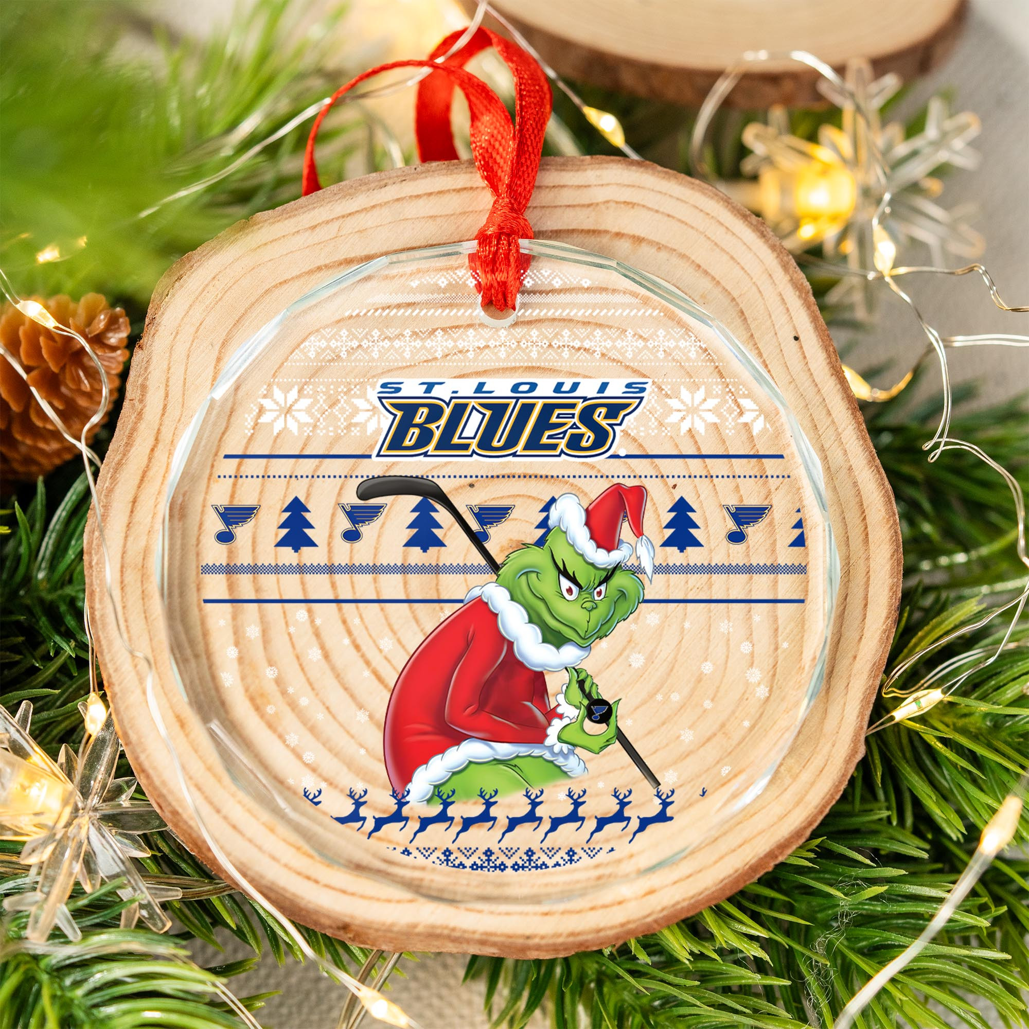 Sportswearmerch St. Louis Blues NHL x Grinch Christmas Glass Ornament For Fans