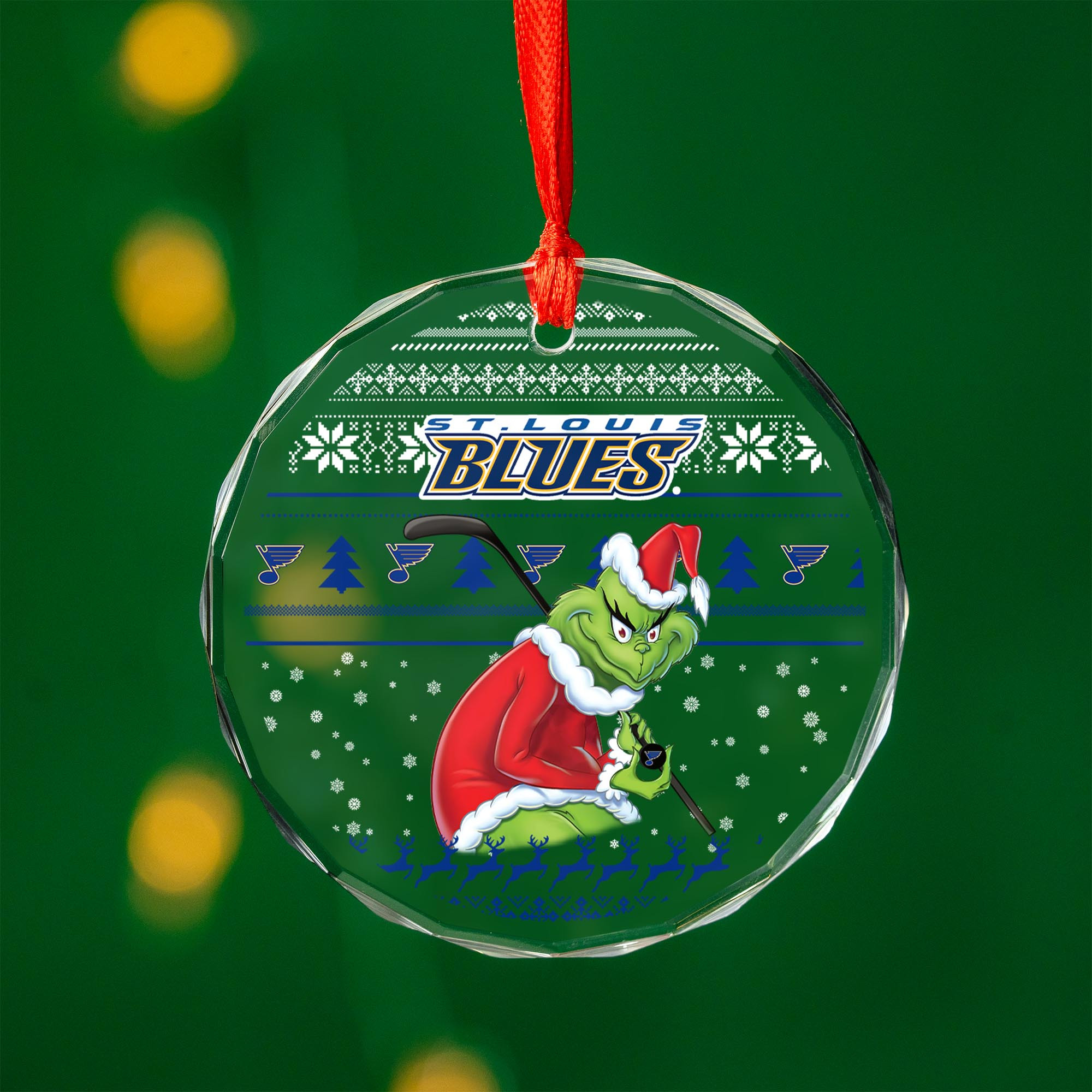 Sportswearmerch St. Louis Blues NHL x Grinch Christmas Glass Ornament For Fans
