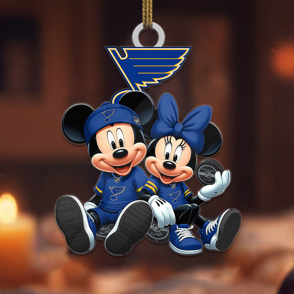Sportswearmerch St. Louis Blues NHL x Mickey and Minnie Mouse Personalized Acrylic Ornament For Fans