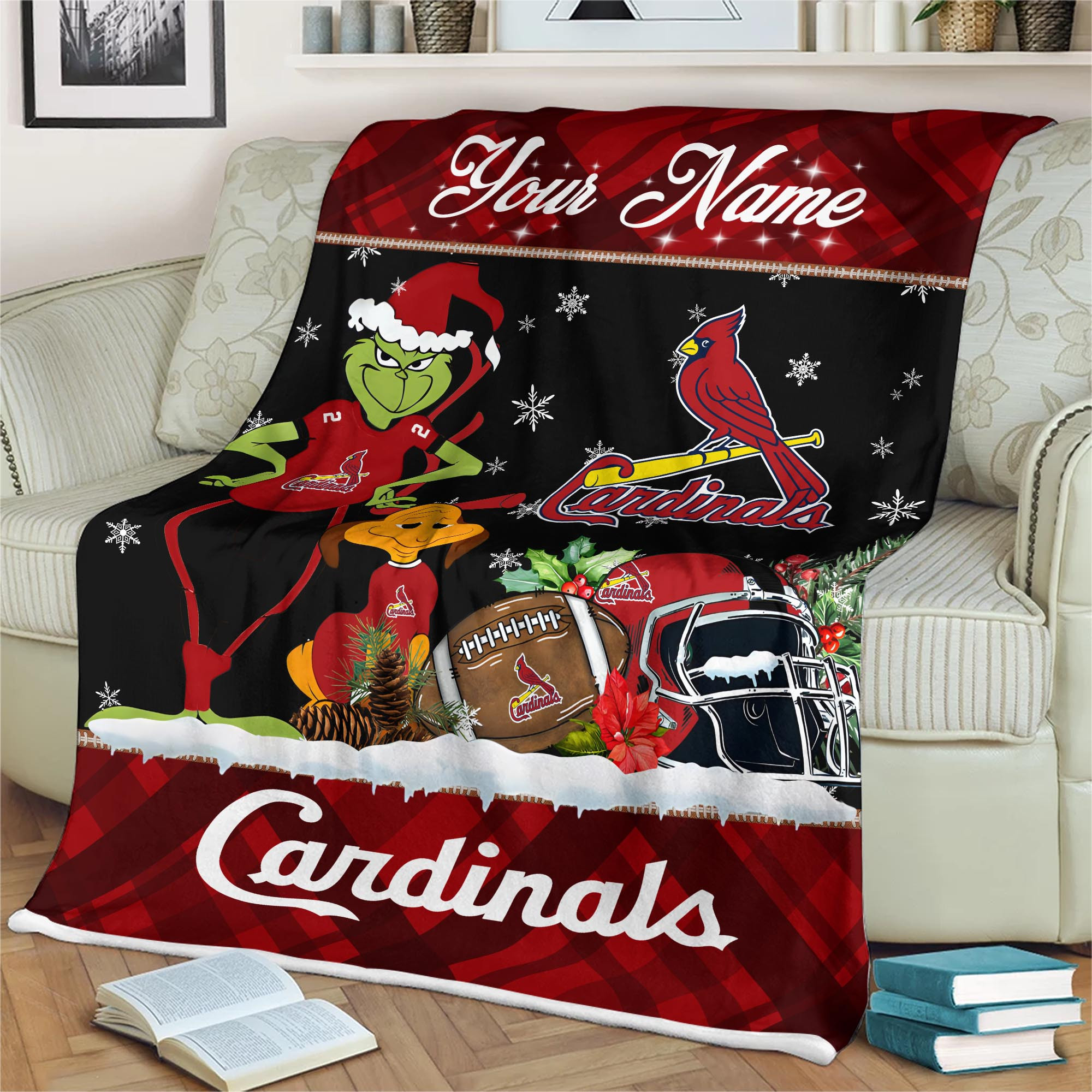 Sportswearmerch St. Louis Cardinals MLB x Grinch Christmas Fleece Blanket For Fan