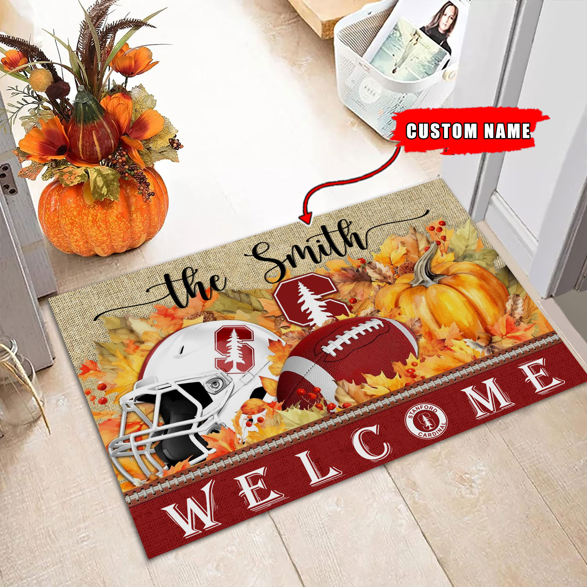 Sportswearmerch Stanford Cardinal NCAA Welcome Fall Football Doormat For Fan