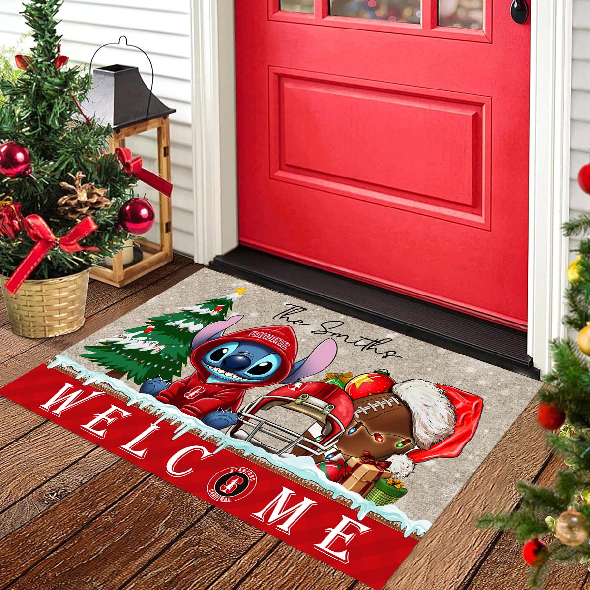 Sportswearmerch Stanford Cardinal NCAA x Cute Stitch Christmas Doormat For Fan