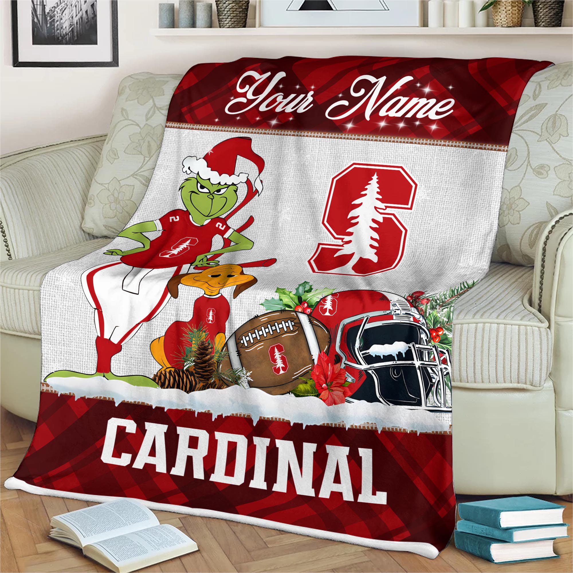 Sportswearmerch Stanford Cardinal NCAA x Grinch Christmas Fleece Blanket For Fan
