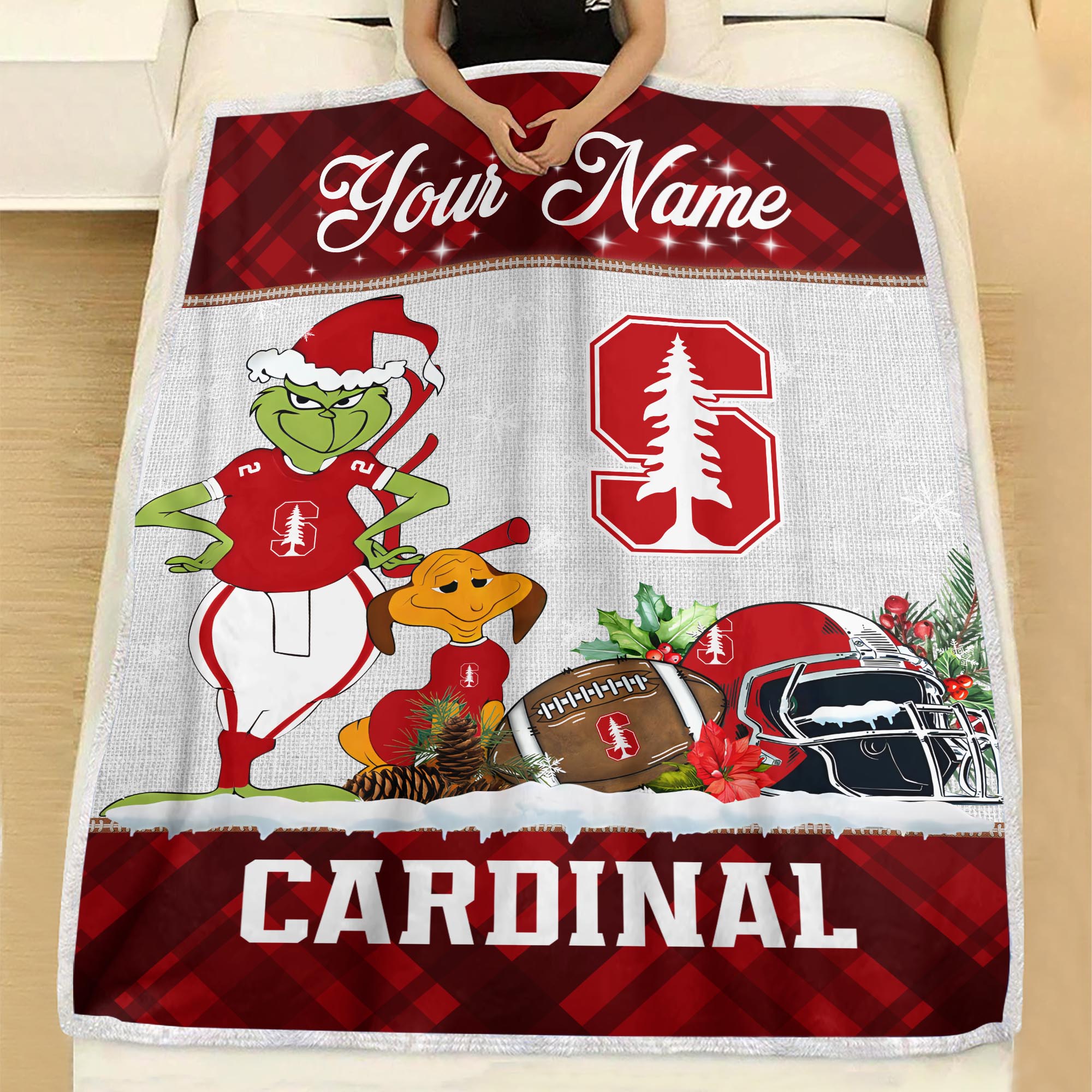 Sportswearmerch Stanford Cardinal NCAA x Grinch Christmas Fleece Blanket For Fan