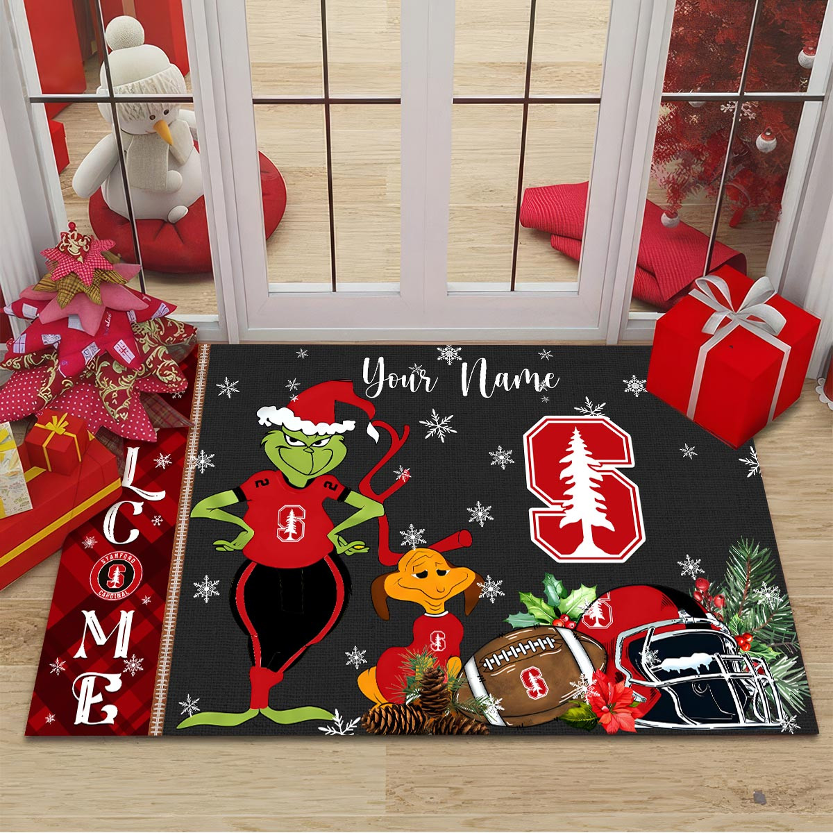 Sportswearmerch Stanford Cardinal NCAA x Grinch Christmas Welcome Football Doormat For Fan