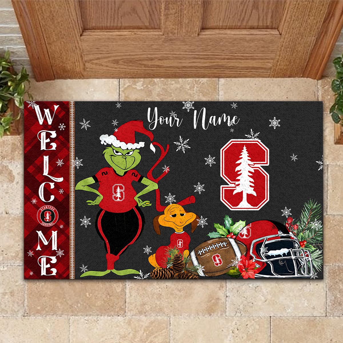 Sportswearmerch Stanford Cardinal NCAA x Grinch Christmas Welcome Football Doormat For Fan