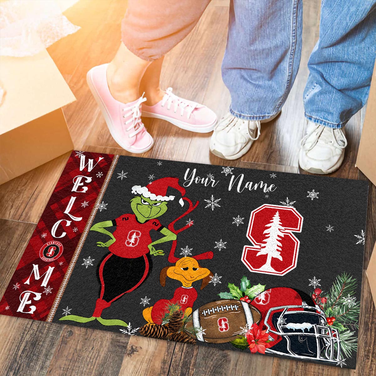 Sportswearmerch Stanford Cardinal NCAA x Grinch Christmas Welcome Football Doormat For Fan