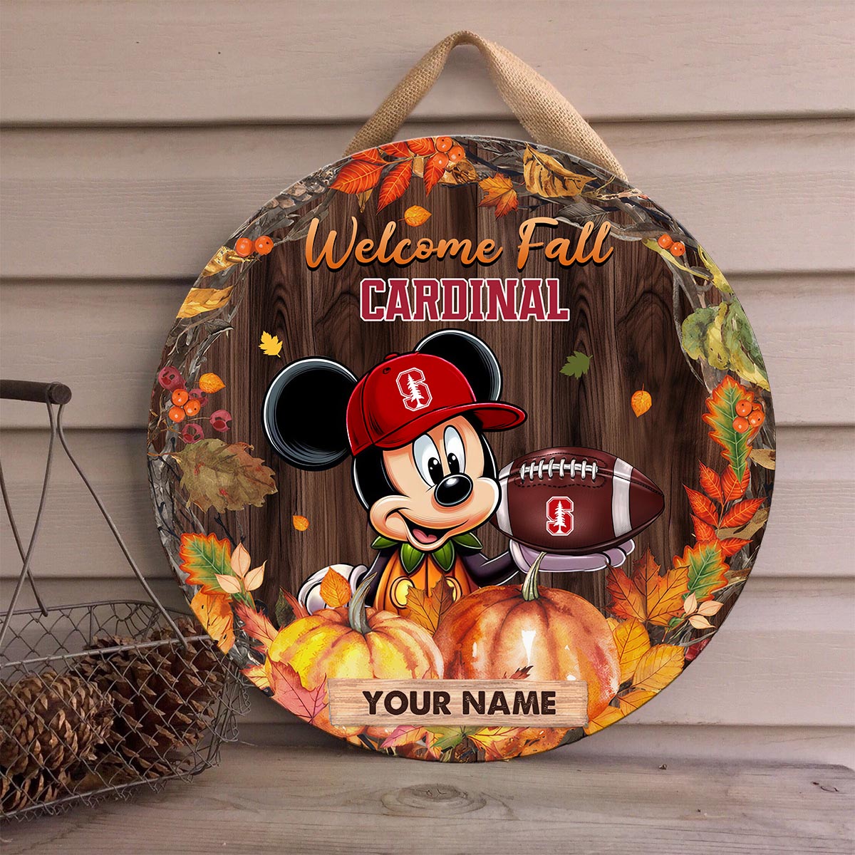 Sportswearmerch Stanford Cardinal NCAA x Mickey Round Wooden Sign For Fan