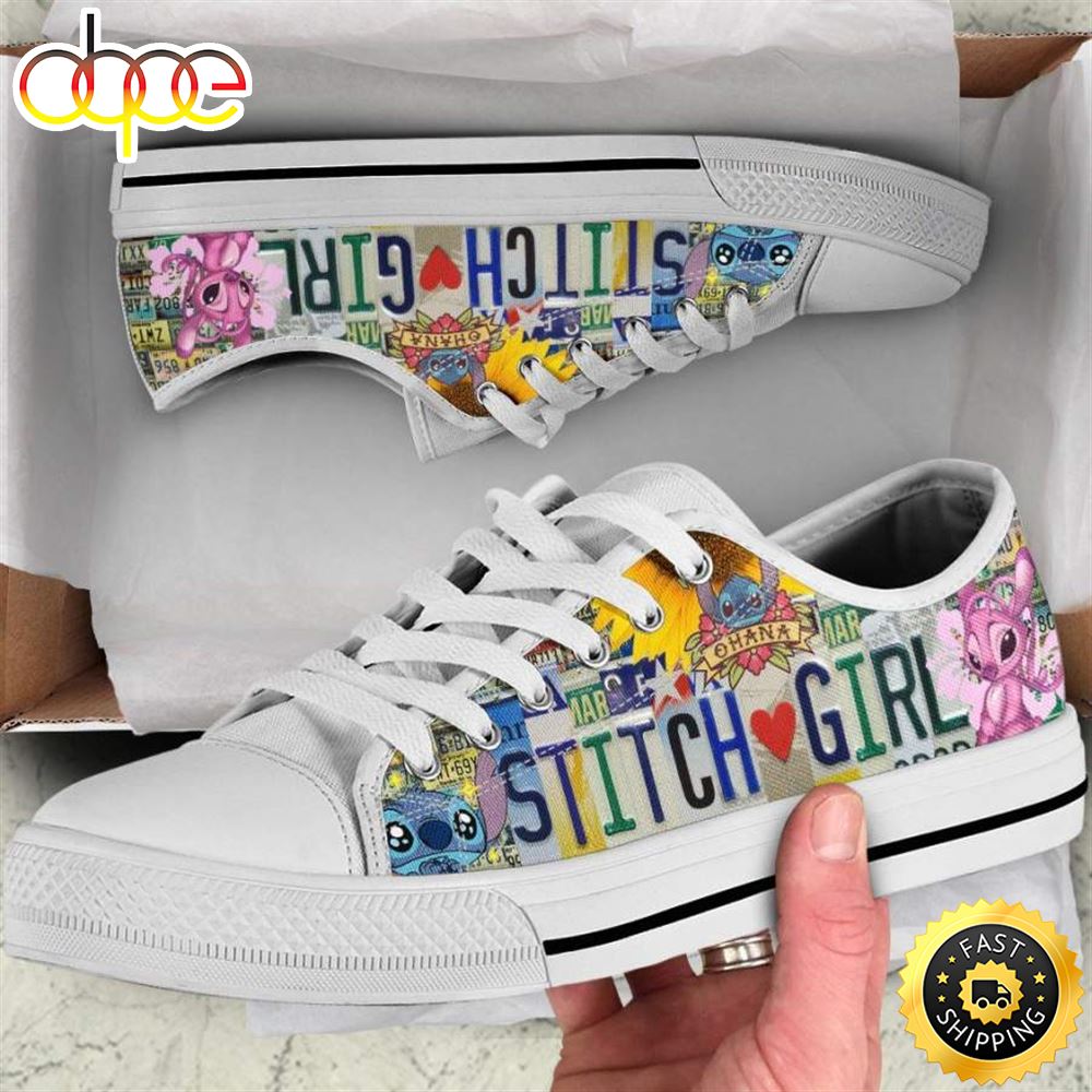 Sportswearmerch Stitch Girl License Plate Low Top Canvas Sneakers Shoes For Men And Women