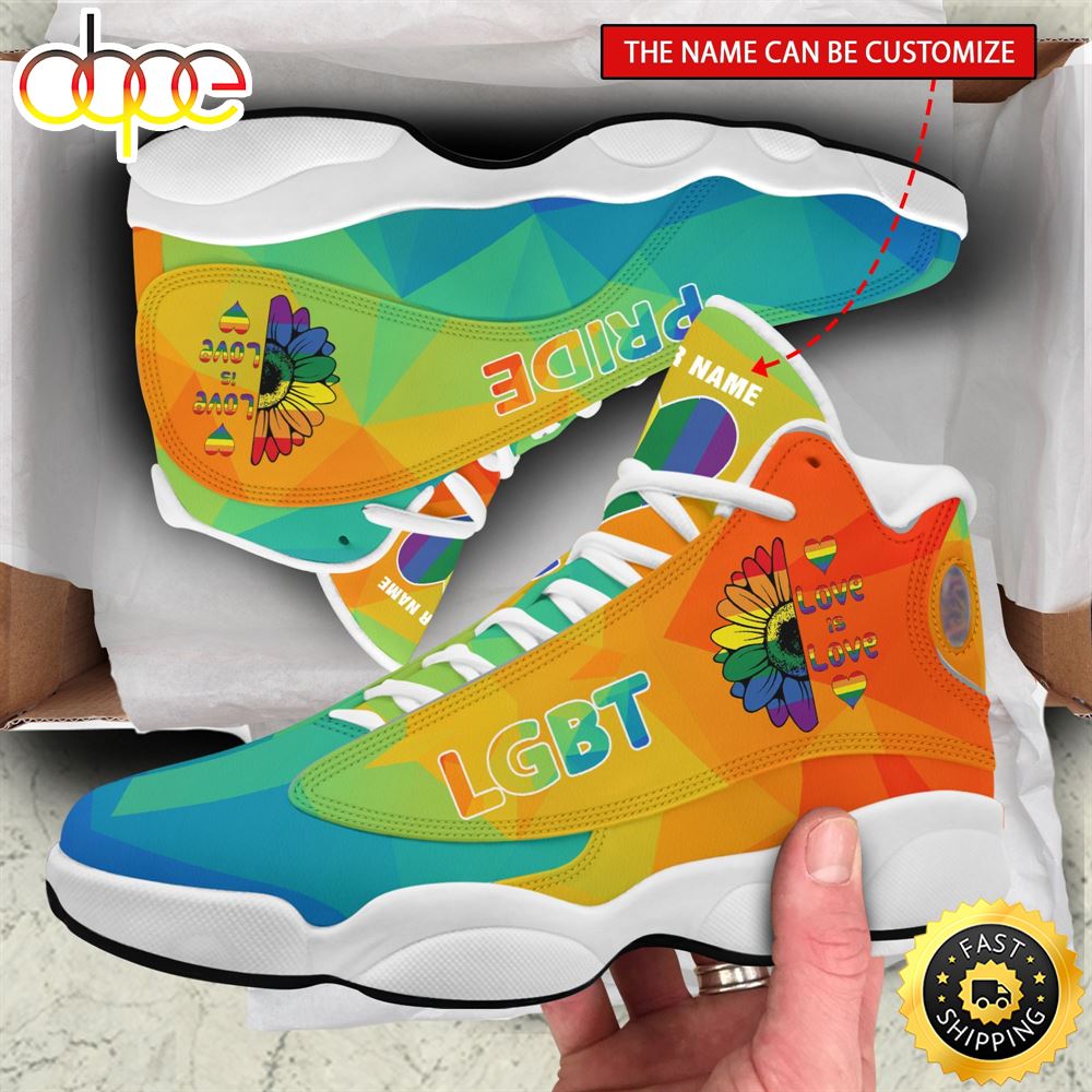 Sportswearmerch Sunflowers LGBT Love Is Love Custom AJ13 Sneakers Shoes For Men And Women