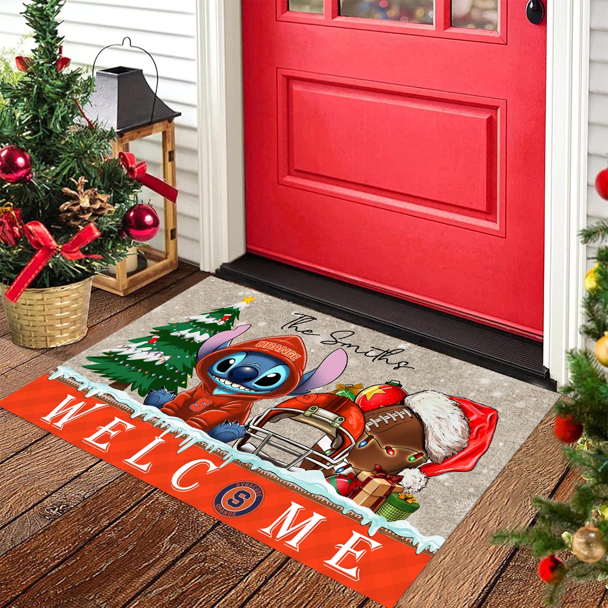 Sportswearmerch Syracuse Orange NCAA x Cute Stitch Christmas Doormat For Fan