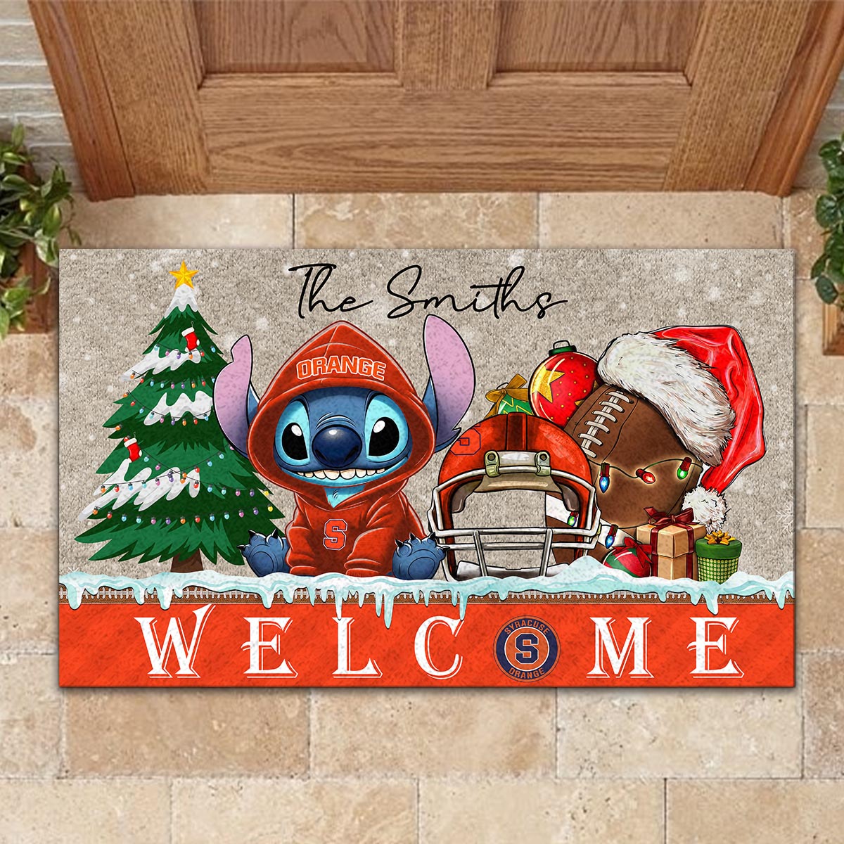 Sportswearmerch Syracuse Orange NCAA x Cute Stitch Christmas Doormat For Fan