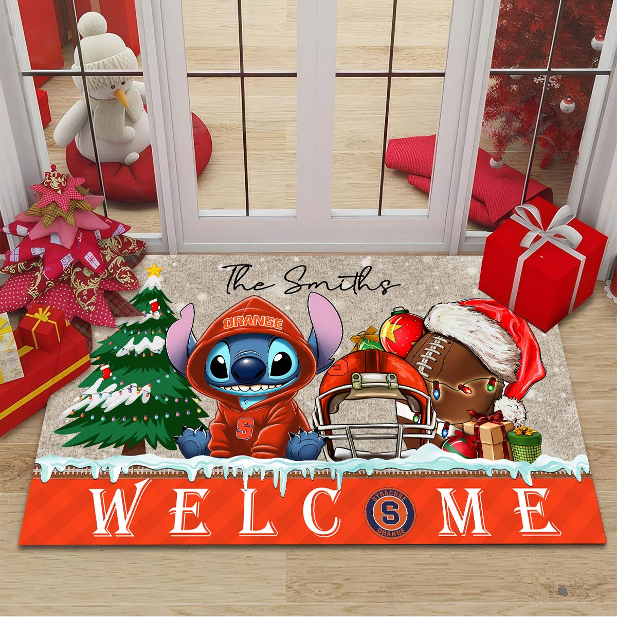 Sportswearmerch Syracuse Orange NCAA x Cute Stitch Christmas Doormat For Fan