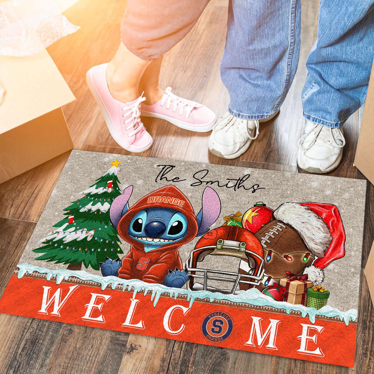Sportswearmerch Syracuse Orange NCAA x Cute Stitch Christmas Doormat For Fan