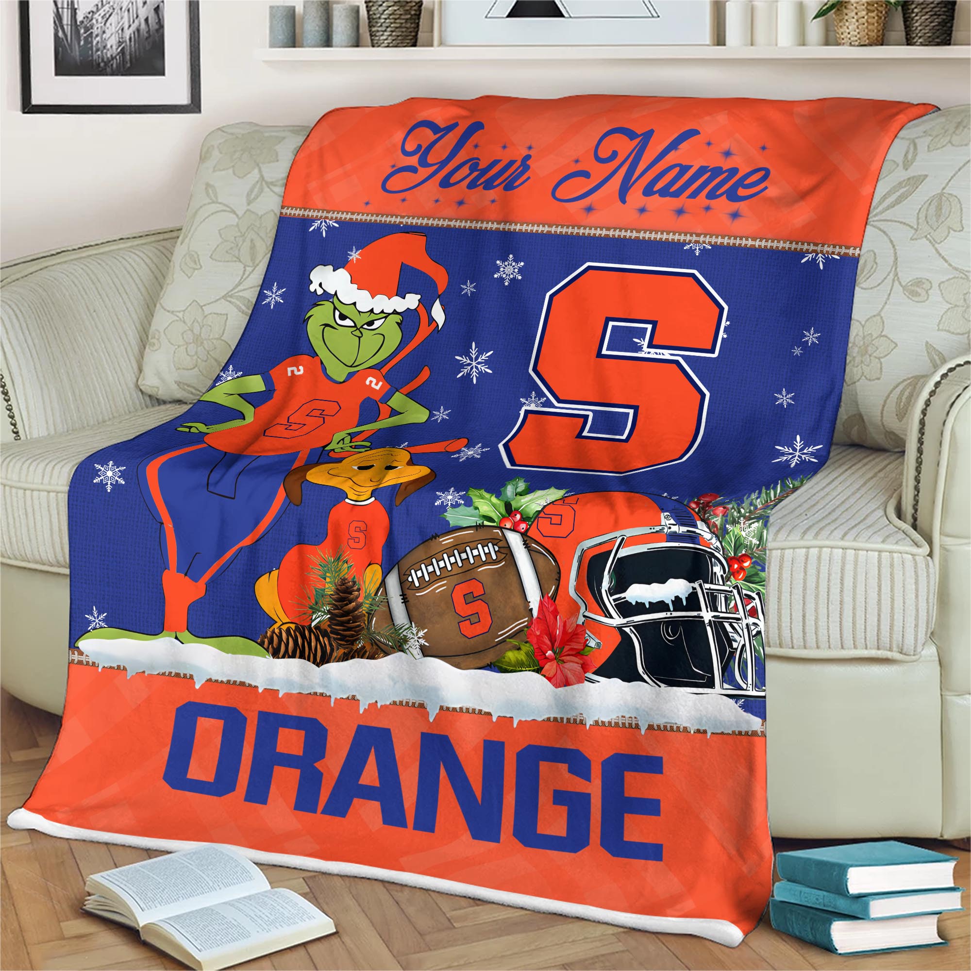 Sportswearmerch Syracuse Orange NCAA x Grinch Christmas Fleece Blanket For Fan