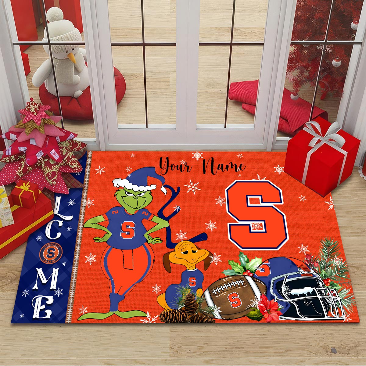 Sportswearmerch Syracuse Orange NCAA x Grinch Christmas Welcome Football Doormat For Fan