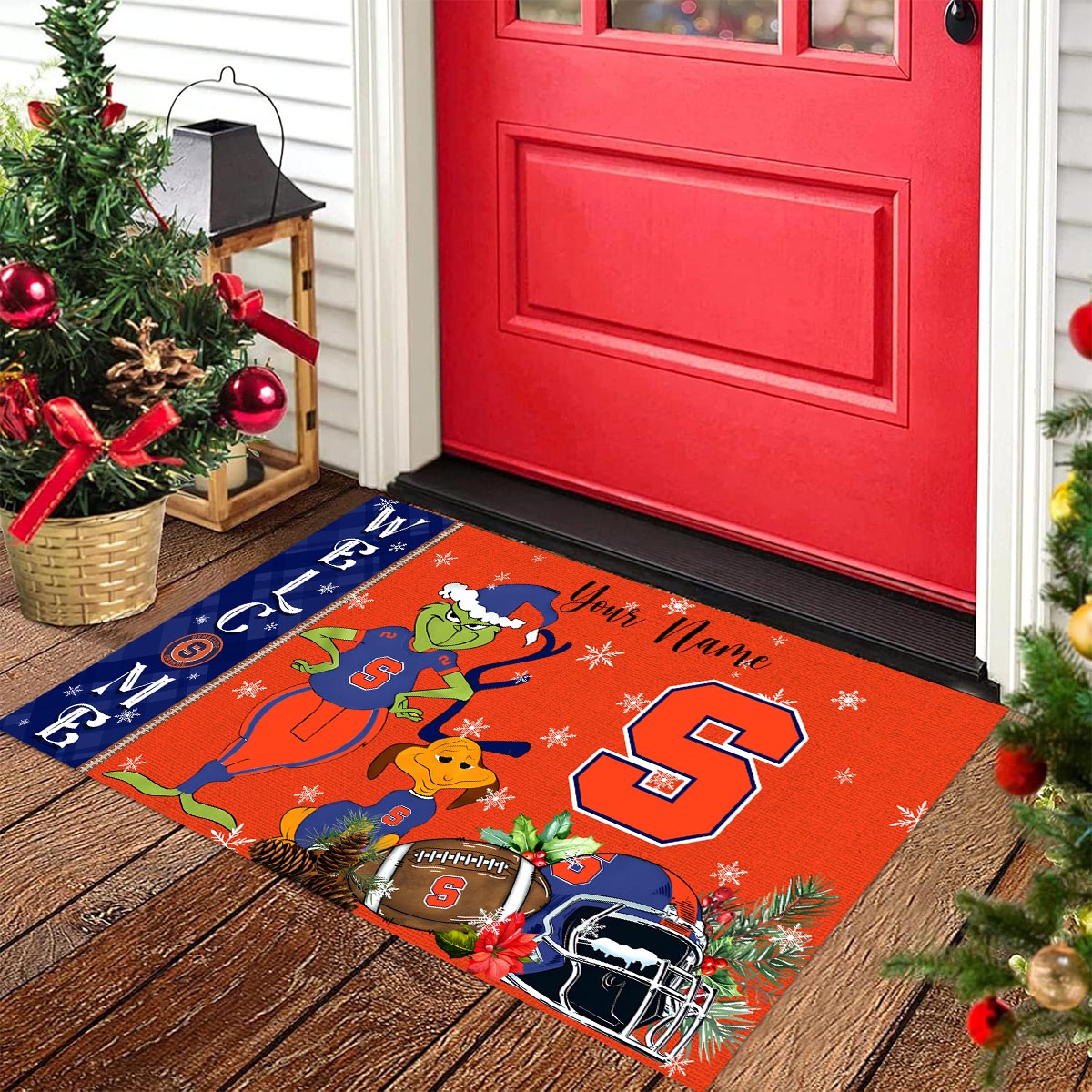 Sportswearmerch Syracuse Orange NCAA x Grinch Christmas Welcome Football Doormat For Fan