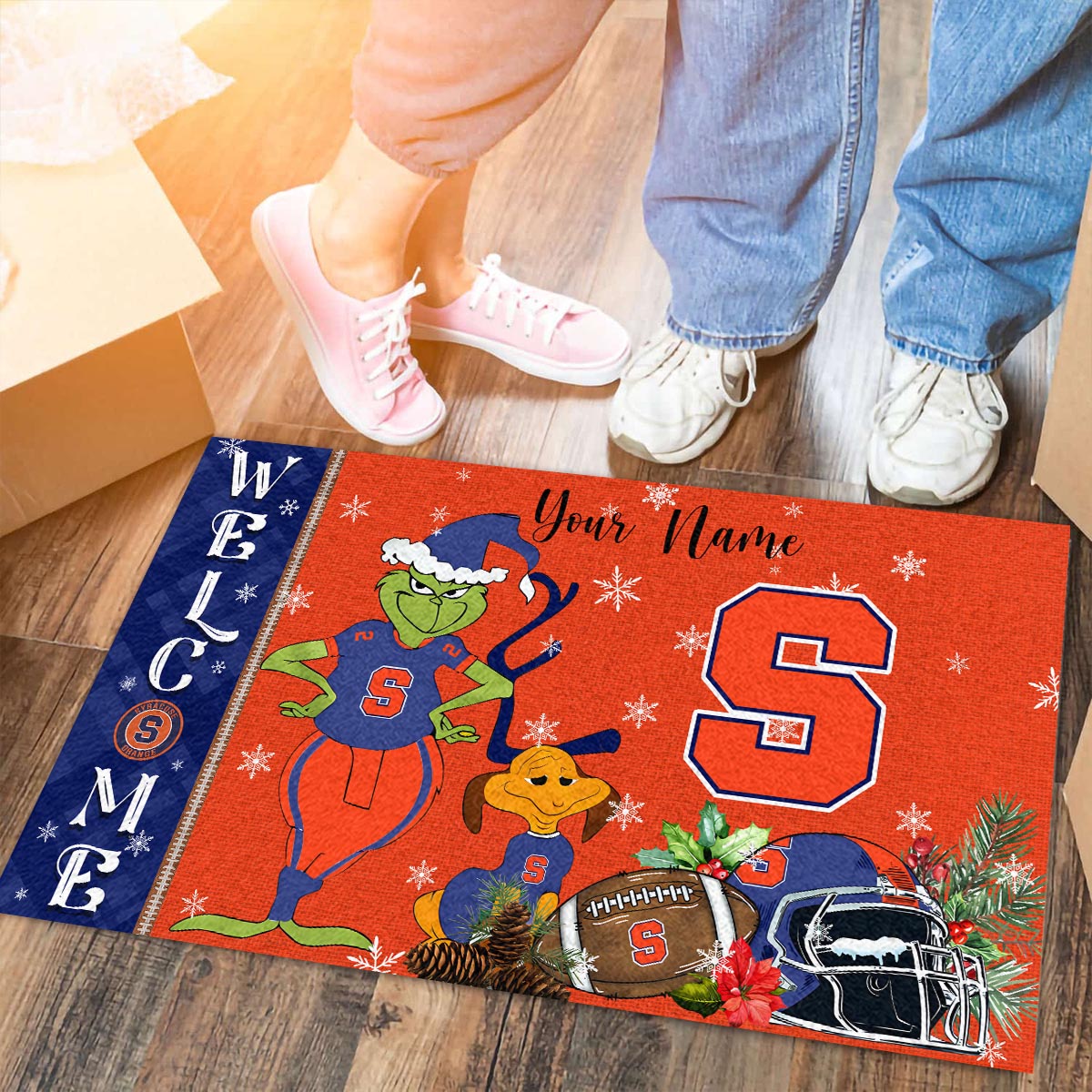 Sportswearmerch Syracuse Orange NCAA x Grinch Christmas Welcome Football Doormat For Fan